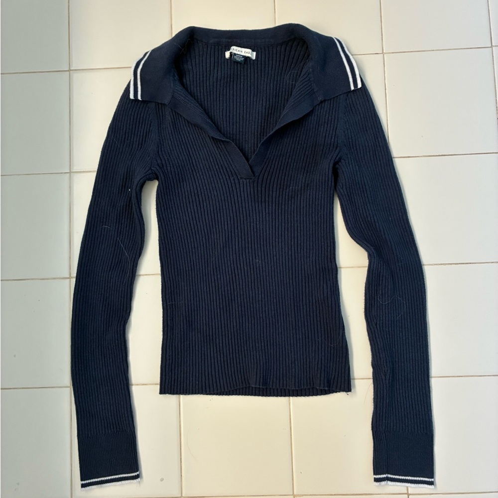 American Eagle Outfitters Dark Blue V-Neck Sweater